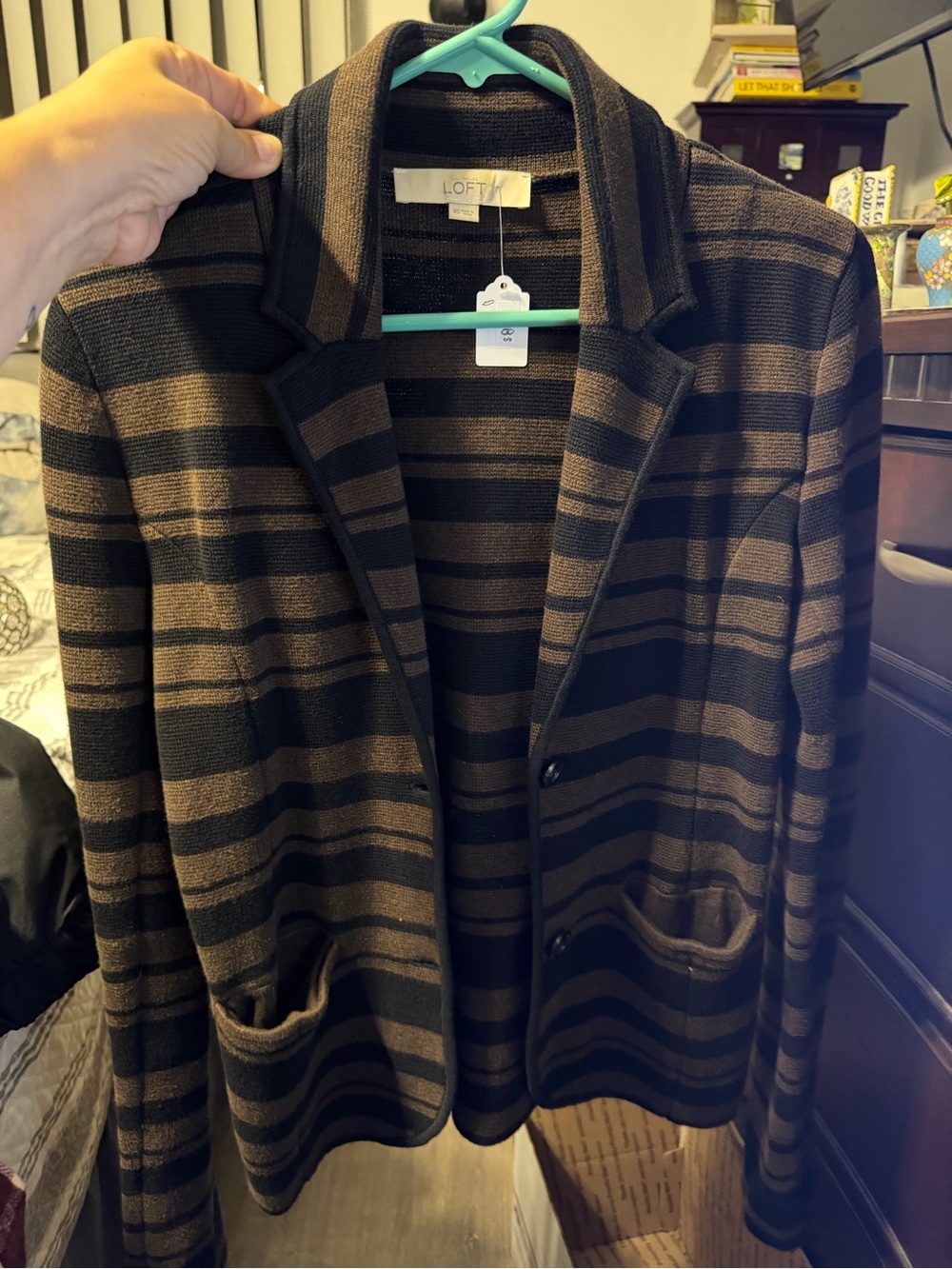 Ann Taylor LOFT Preppy Striped Knit Blazer Sweater Jacket Dark Academia XS